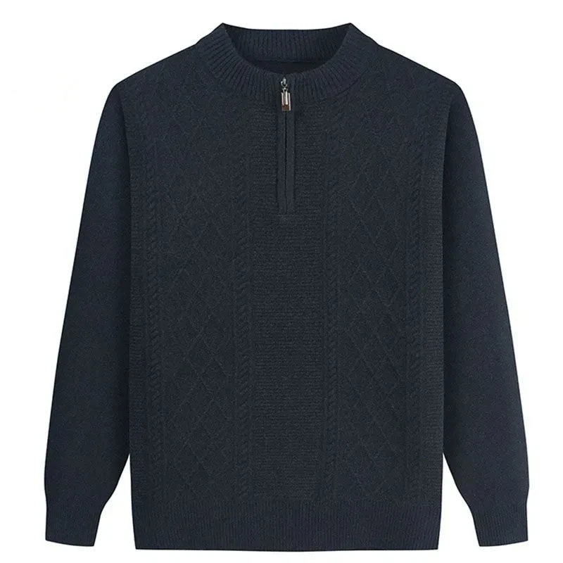 Middle-aged Elderly Autumn Winter Sweater Base Zipper Jacquard Knitted Woolen Clothes the Elderly
