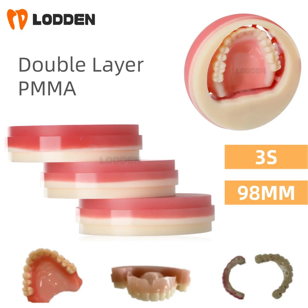 

Двухслойные блоки из ПММА LODDEN 3S, 98 мм, съемный зубной протез, полная коронка, двухслойный лабораторный материал из ПММА, CAD/CAM