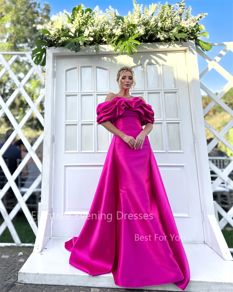 Eightree Fuchsia Long Party Dresses Off the Shoulder Women Satin فساتين السهرة Elegant Floor-Length Sexy Evening Dress 2024