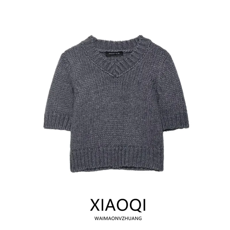 2025년 가을 신상 여성용 V넥 니트웨어 리브드 트림 다용도 유럽 패션 트렌디 탑 청소년 소녀용