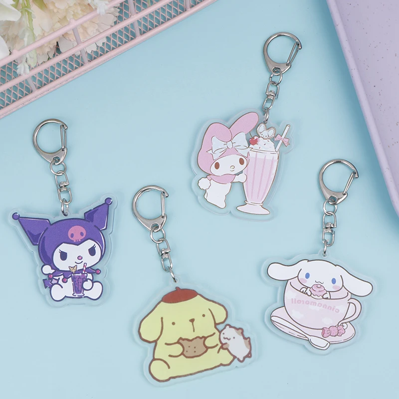 Llavero con colgante de mochila Sanrio Melody, figuras de acción de Anime, Kuromi acrílico, llavero pequeño de dibujos animados para pareja, 1 unidad