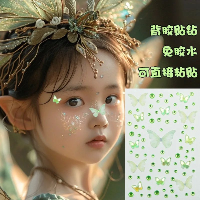 子供の 3D フェイシャルタトゥーステッカー仮面舞踏会パーティーアクリルグリッタークリスタル一時的なタトゥー女性のフェイシャルジュエリー DIY