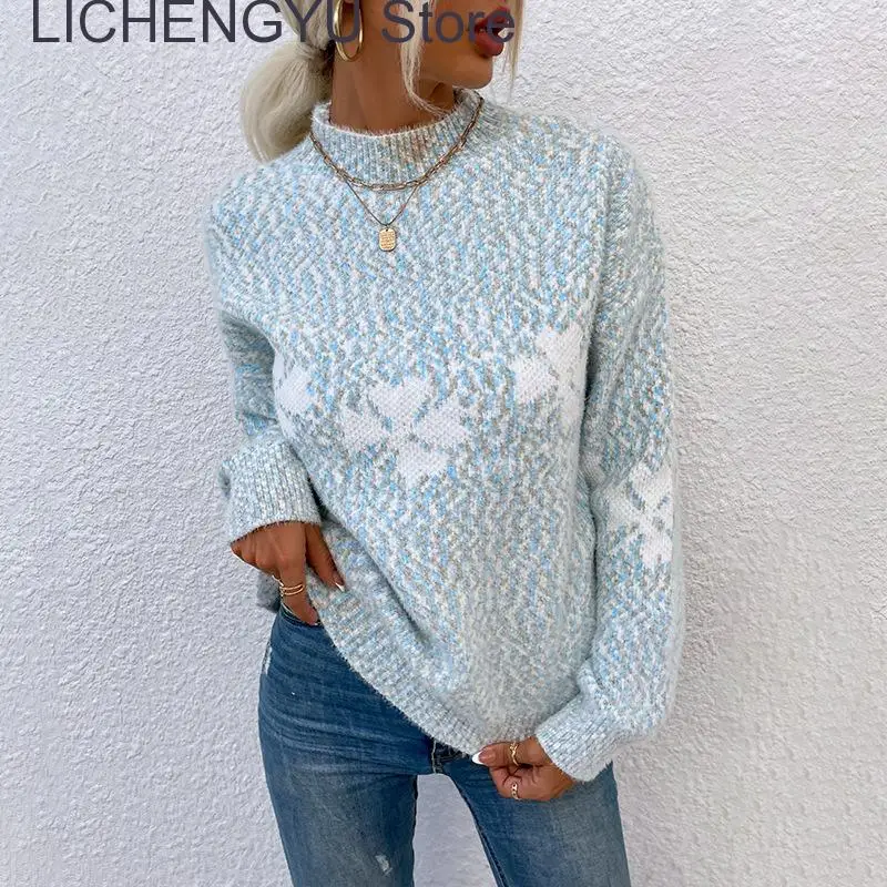 New Women Sweater Winter Long Sleeve Christmas Snowflake Print Women's Sweater Homesuit Woman Sweaters Fashion Sweater Pull