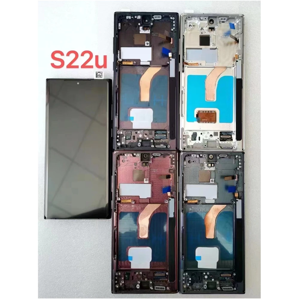 Super AMOLED For Samsung Galaxy S22 Ultra 5G S908B S908B/DS LCD Display Touch Screen Digitizer Assembly Replacement with Frame