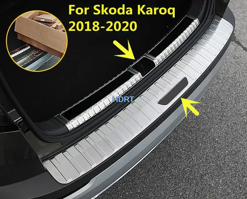 

Car Accessories stainless steel Rear guard Bumper Protector Sill Trunk Tread Plate Trims For Skoda Karoq 2018-2020 Car styling