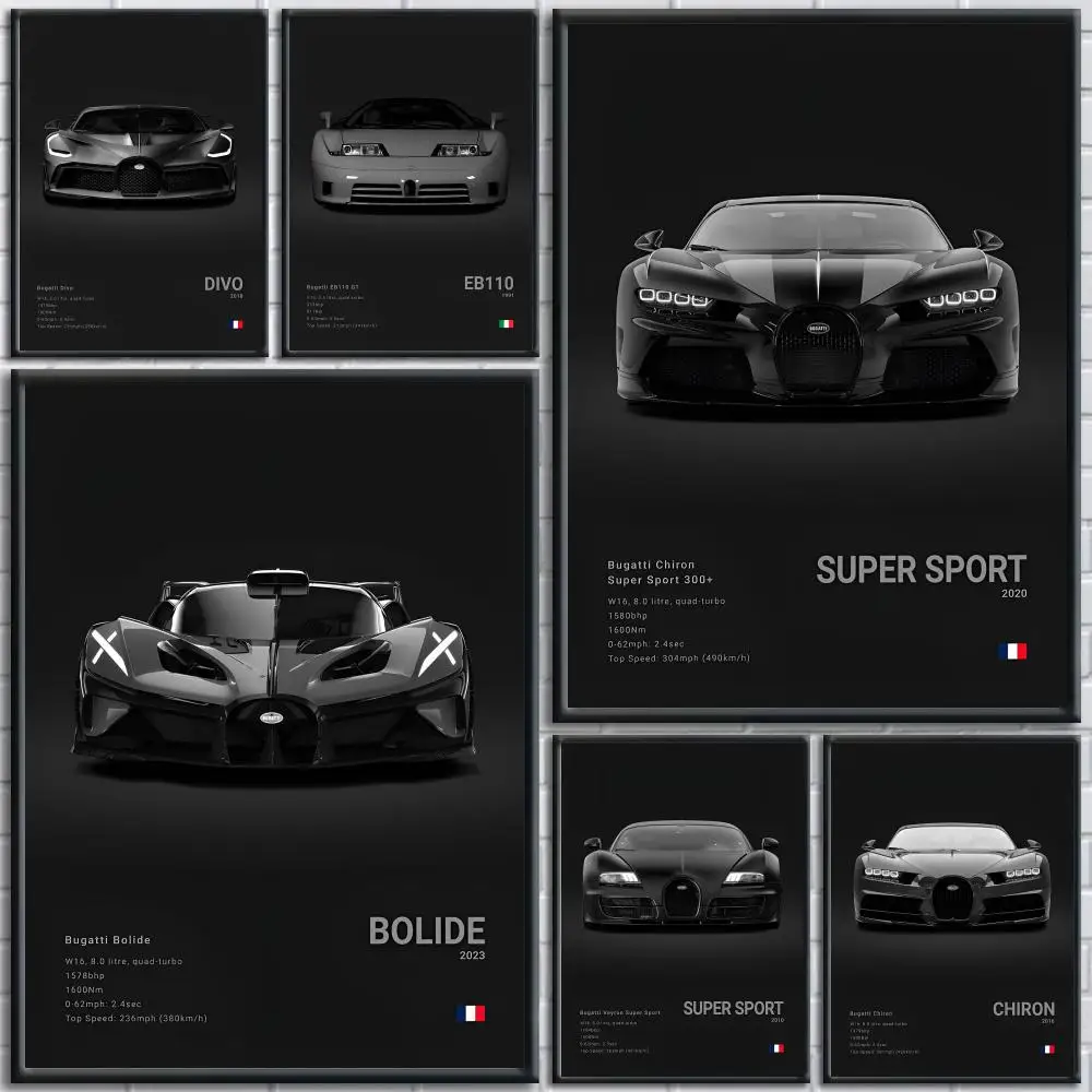 Noir Cool Supercar b-bugatti v-veyron affiche chambre mur Art décor autocollants imperméables pour la maison Bar chambre décoration