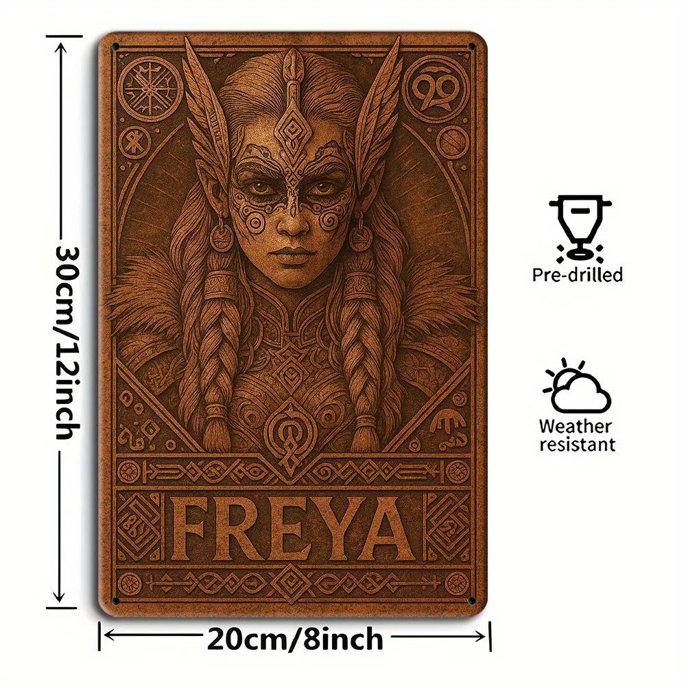 علامة Freya Goddess المعدنية - ديكور الأساطير الشمالية مقاس 20 × 30 سم للمساحات البوهيمية #2