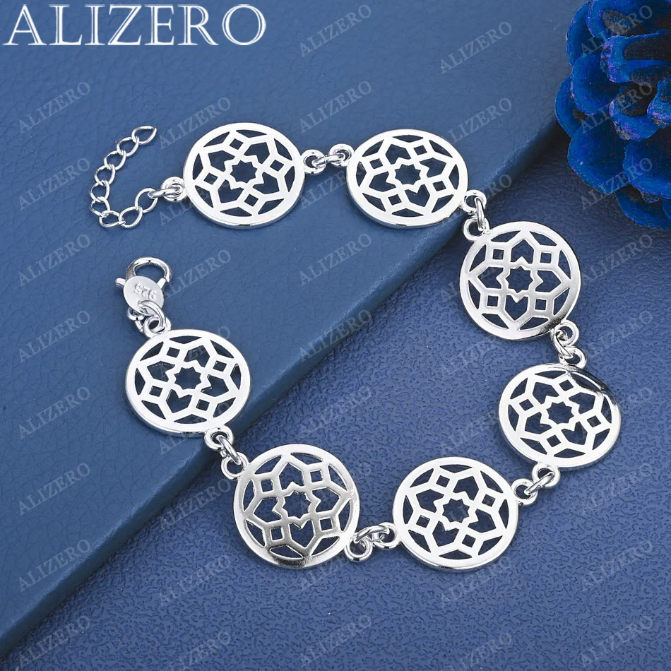 

ALIZERO 925 Sterling Silver Round Flower Chain Bracelet For Women Fashion Wedding Engagement Party Fine Jewelry Gift