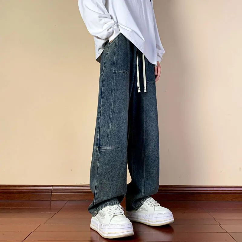 

Bent Knife Loose American Jeans Large Elastic Waist Casual Pants