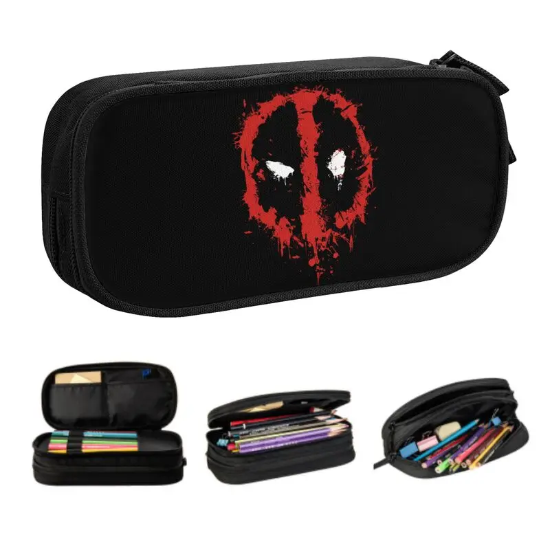 Custom Deadpool Splatter Pencil Case for Girls Boys Large Storage Pen Box Bag Stationery