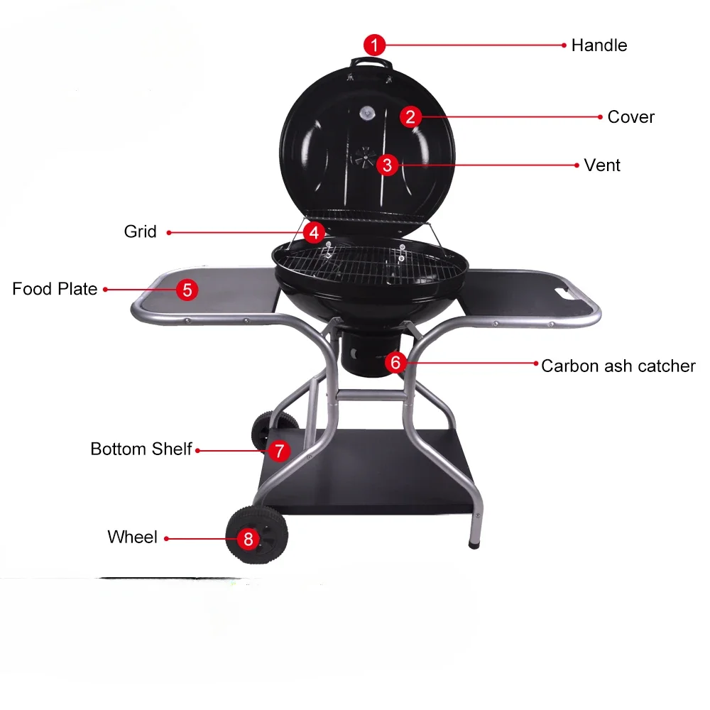 Garden Patio Trolley Cart Steel Charcoal Bbq Grill Garden Kettle Barbecue Grill With Wheels