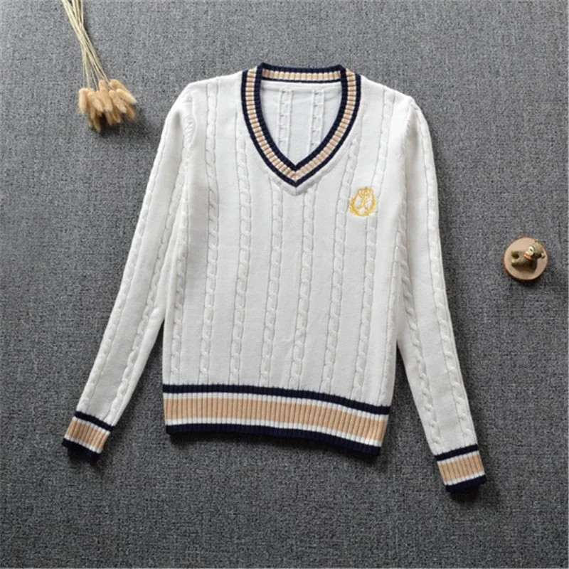 Uniforme scolastica britannica Jk ragazzo/ragazza maglione lavorato a maglia carino scuola di cotone uniforme per ragazze Jk dolce maglione a maniche lunghe blu bianco