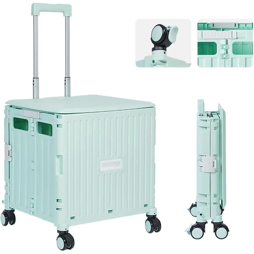 

Green Heavy-Duty Collapsible Shopping Cart with Telescoping Utility Trolley for Durable Storage and Transport