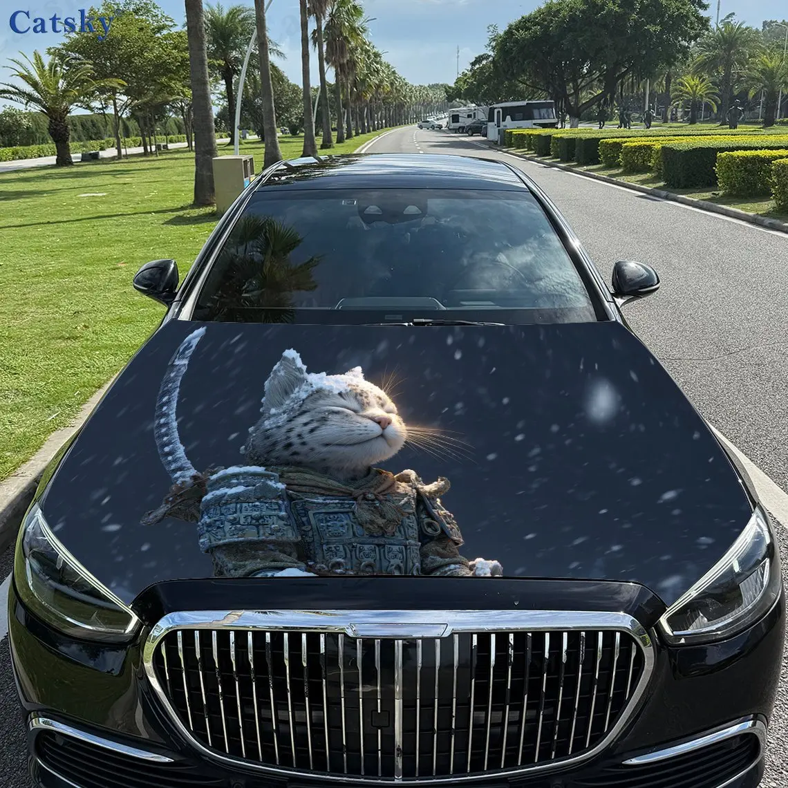 Retro Cat Armor Print,car Hood Stickers,PVC Waterproof Self Adhesive Car Hood Sticker,car Hood Decoration Protection Stickers,