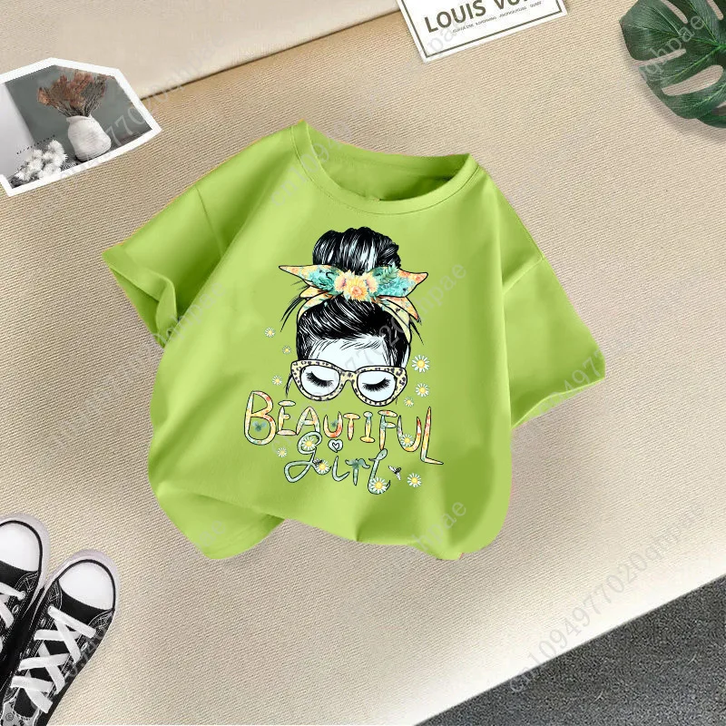 2025 صيف جديد ملابس الأطفال موضة مطبوعة الأطفال تي شيرت الفتيات قصيرة الأكمام قمة الموضة أسفل قميص الاتجاه