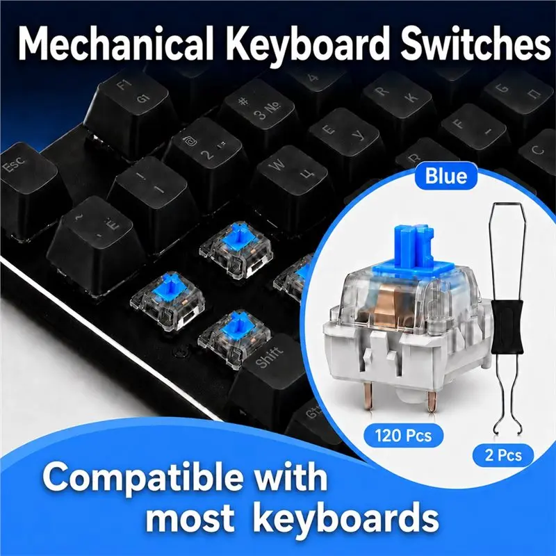 A53M-120 Pcs Mechanical Keyboard Switches 3-Pin Tactile Compatible With Most Gaming Keyboards, Including 2Pcs Switch Puller