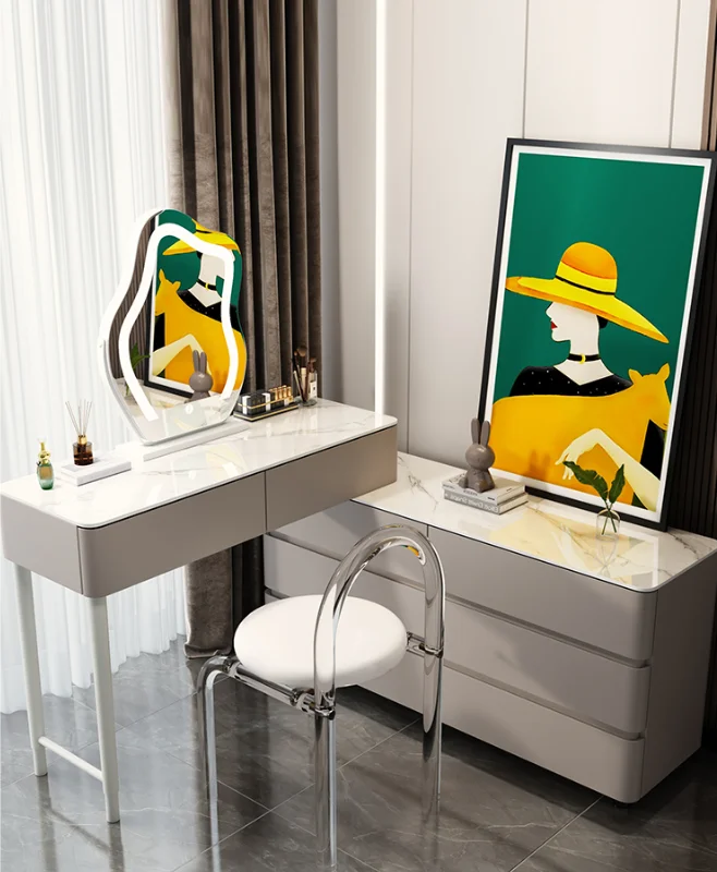 

Modern Makeup Vanity Table Set Bedroom Furniture Set Dressing Table With Mirror and Drawers
