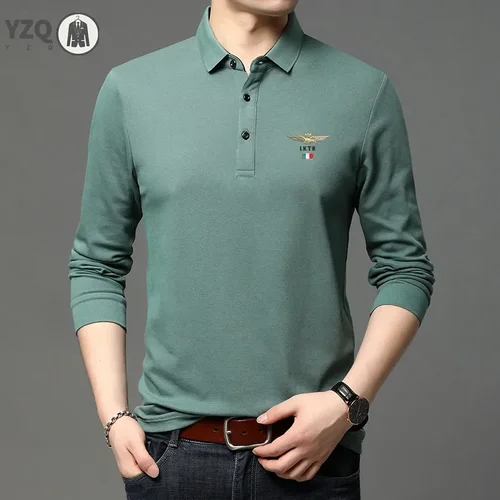 Imagen 2 del producto Nuevo Polo informal de manga larga con bordado para hombre, Top de Color sólido a la moda