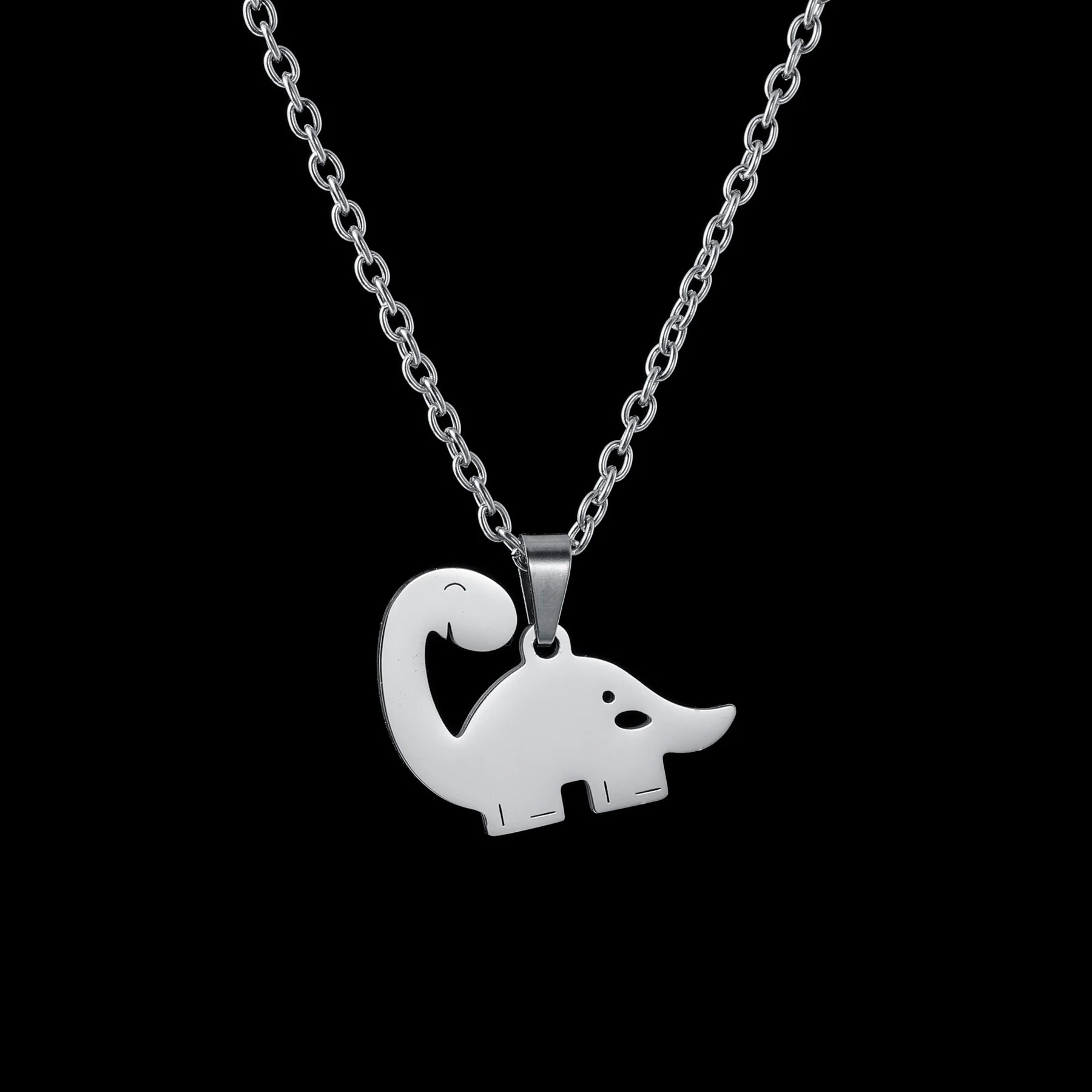 Customized Text Brachiosaurus Dinosaur Necklace Stainless Steel Punk Neck Chain Animal Jewelry Birthday Gift for Women Men Boys