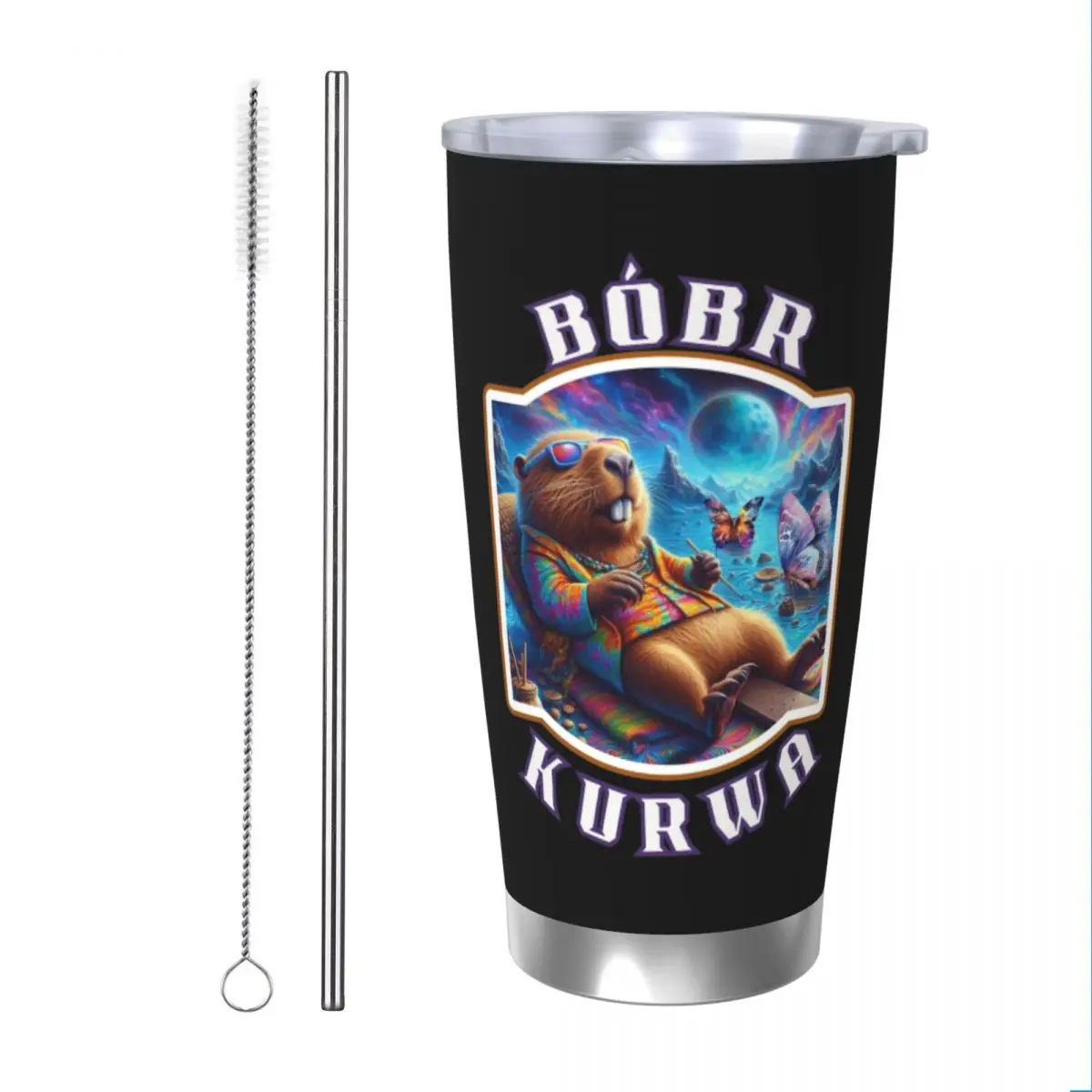 Bobr Kurwa Relaxing Tumbler Vacuum Insulated Bober Coffee Cups with Lid Straw Smoothie Tea Mug Water Bottle, 20oz