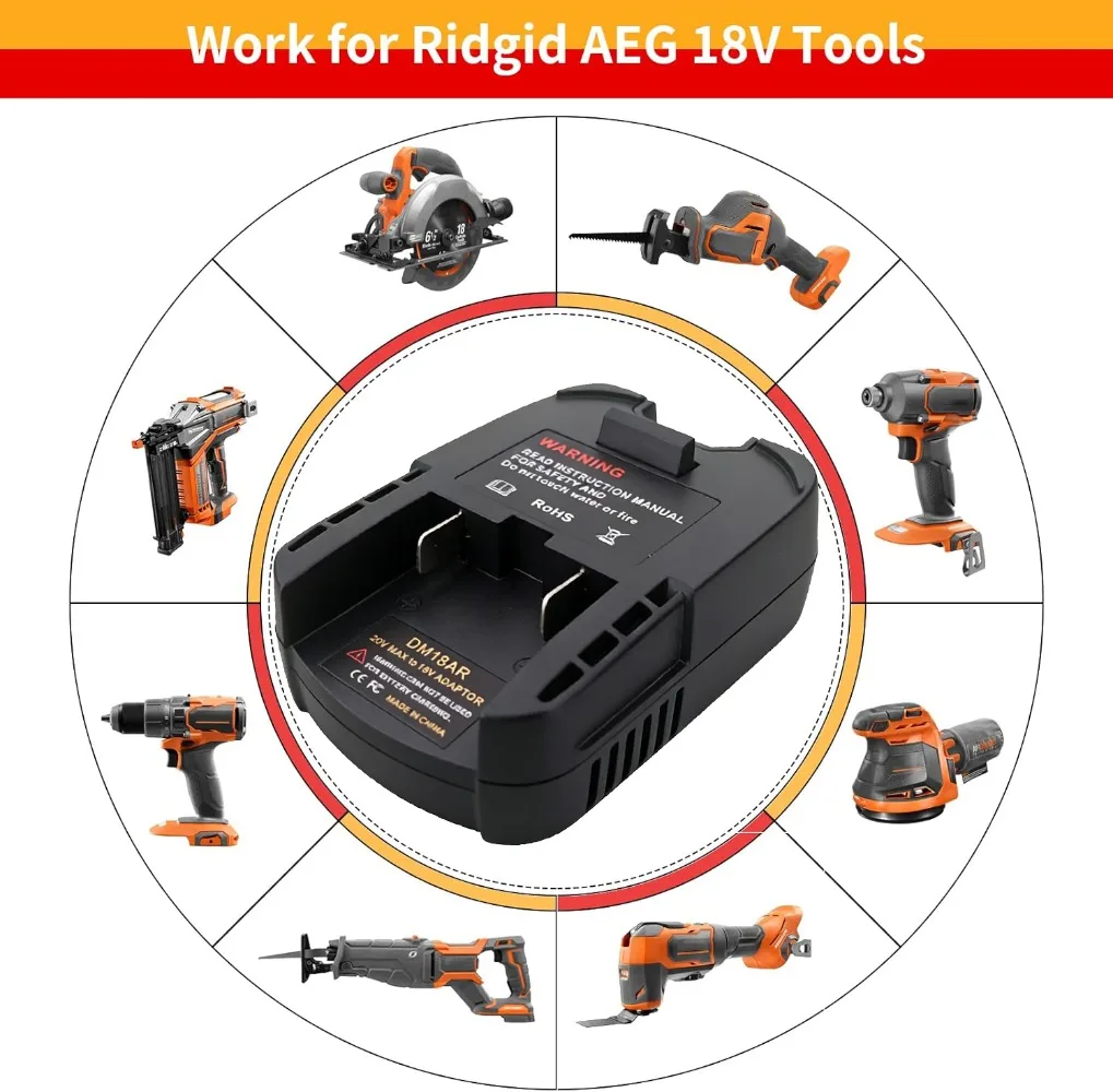 Adaptador de batería para Dewalt 20V, convertidor de batería de iones de litio Milwaukee 18V, compatible con Ridgid, para herramienta AEG 18V DM18AR