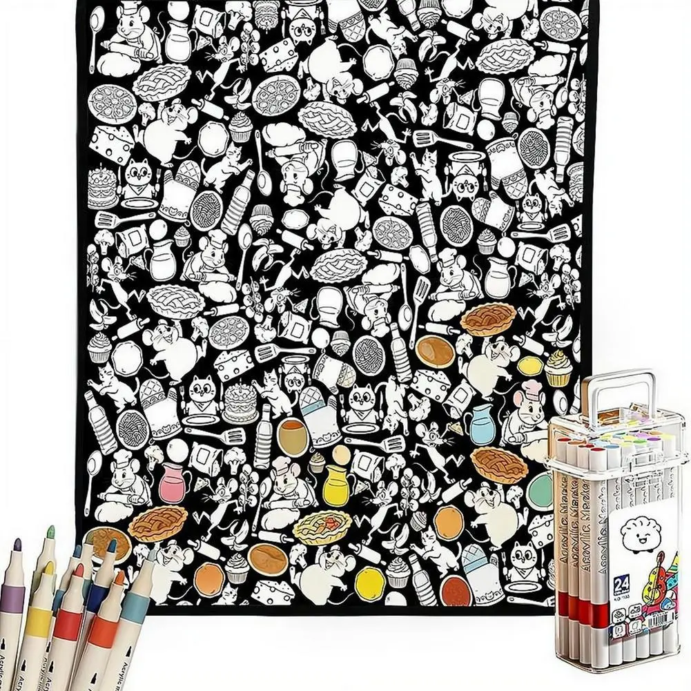 DIY-Maldecke mit 24 farbigen Acryl-Markern, florales Motiv, Stoffmalerei, Wurfdecke für Sofa, Schlafzimmer, Dekoration, Geschenk – Detail 6