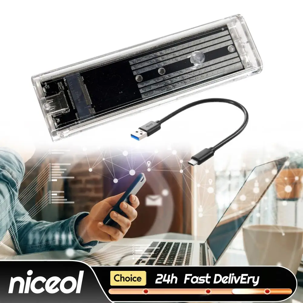 

M.2 NGFF SATA Type C 3.1 Transparent External SSD Case 10Gbps SSD Enclosure External SSD Adapter for 2230/2242/2260/2280