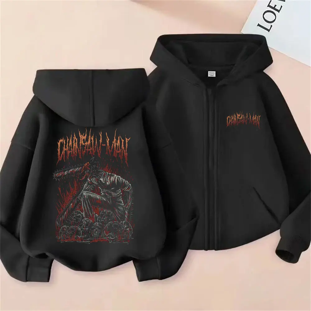 

Anime Chainsaw Man Pochita and Denji Fusion Graphic Zipper Hoodie Men Women Clothing Manga Zip Up Jacket Male Fashion Streetwear