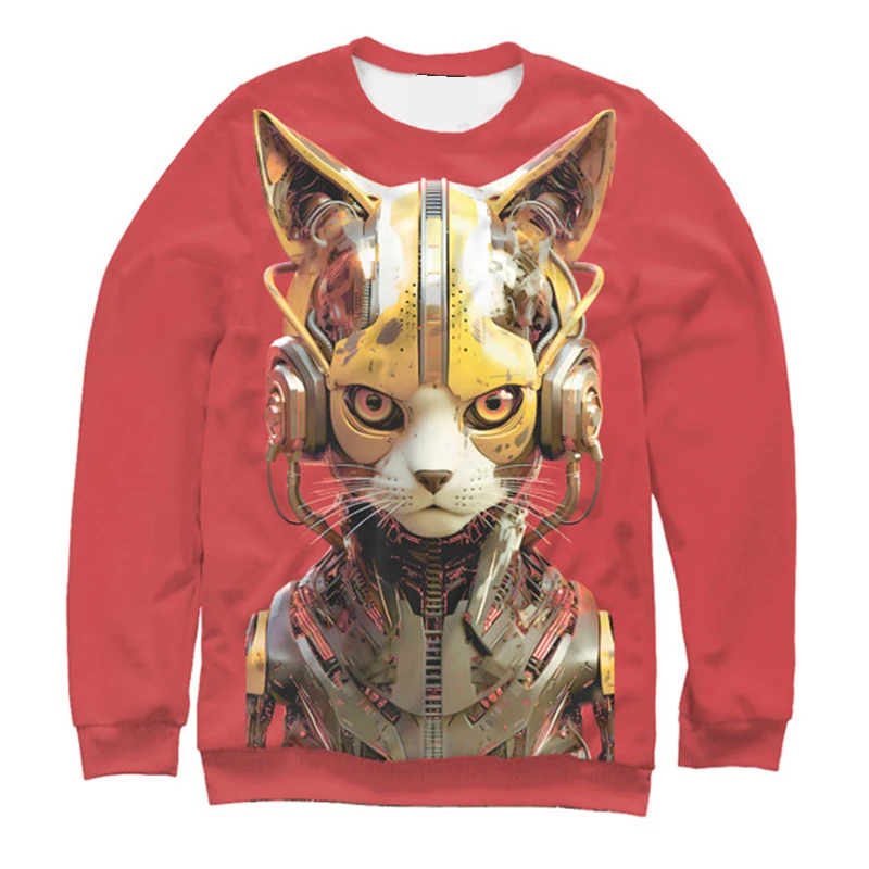 Mechanical Cat Sweatshirt For Men Clothes Round Neck Sweatshirt Technology Style Design Fashion Novelty 2025 Spring Solid Hoodie