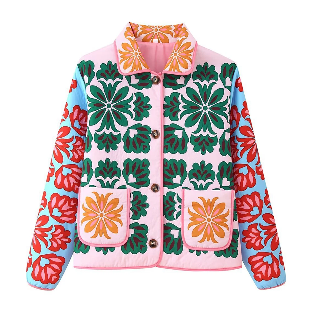 

New Autumn Women's European Style Printed Cotton Jacket Outerwear 7058 Fashionable Casual Top Women's Sweater