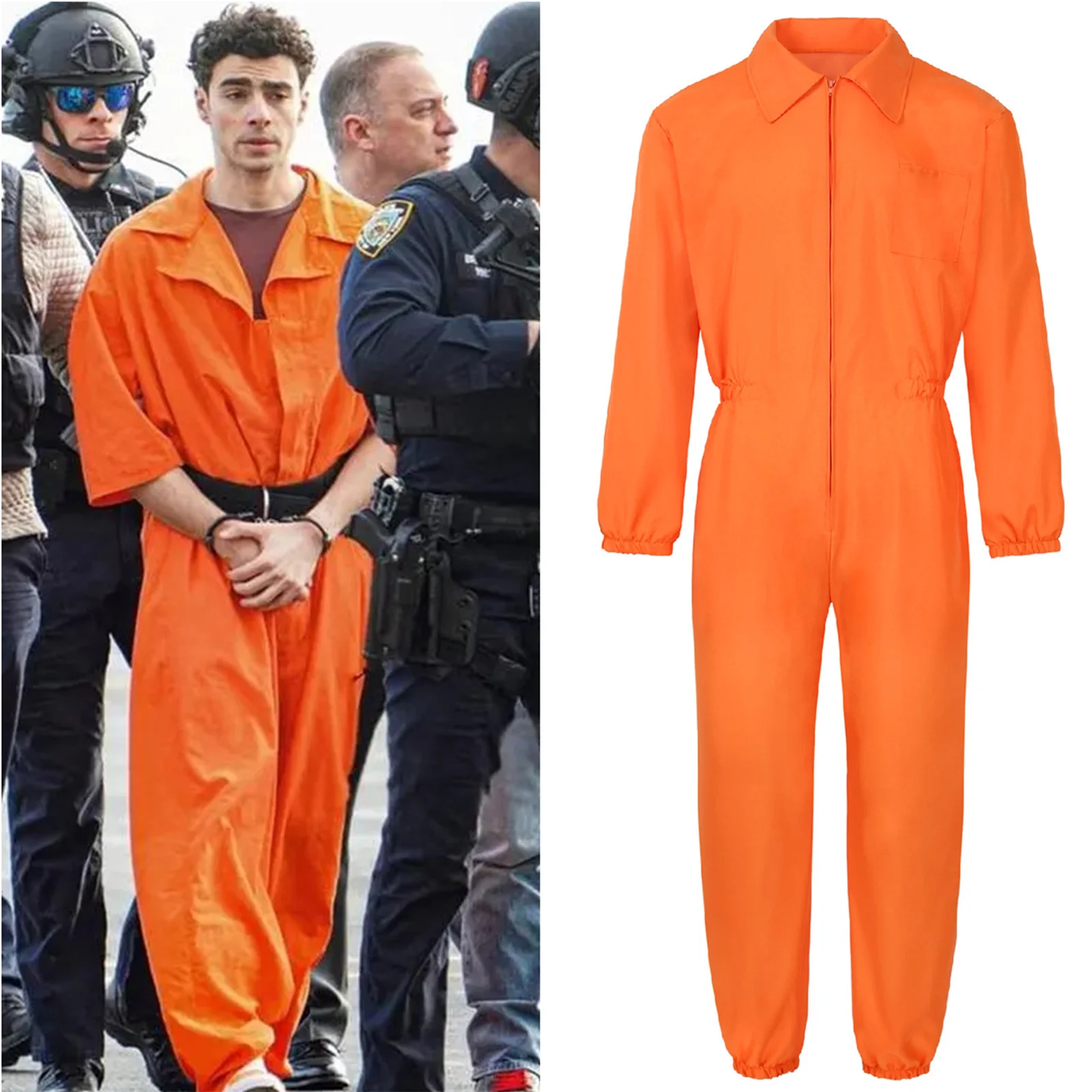 Adult Prison Uniform Work Jumpsuit Cosplay Costume  Uniform Halloween Costume Props Long Sleeve Jumpsuit Jail Party