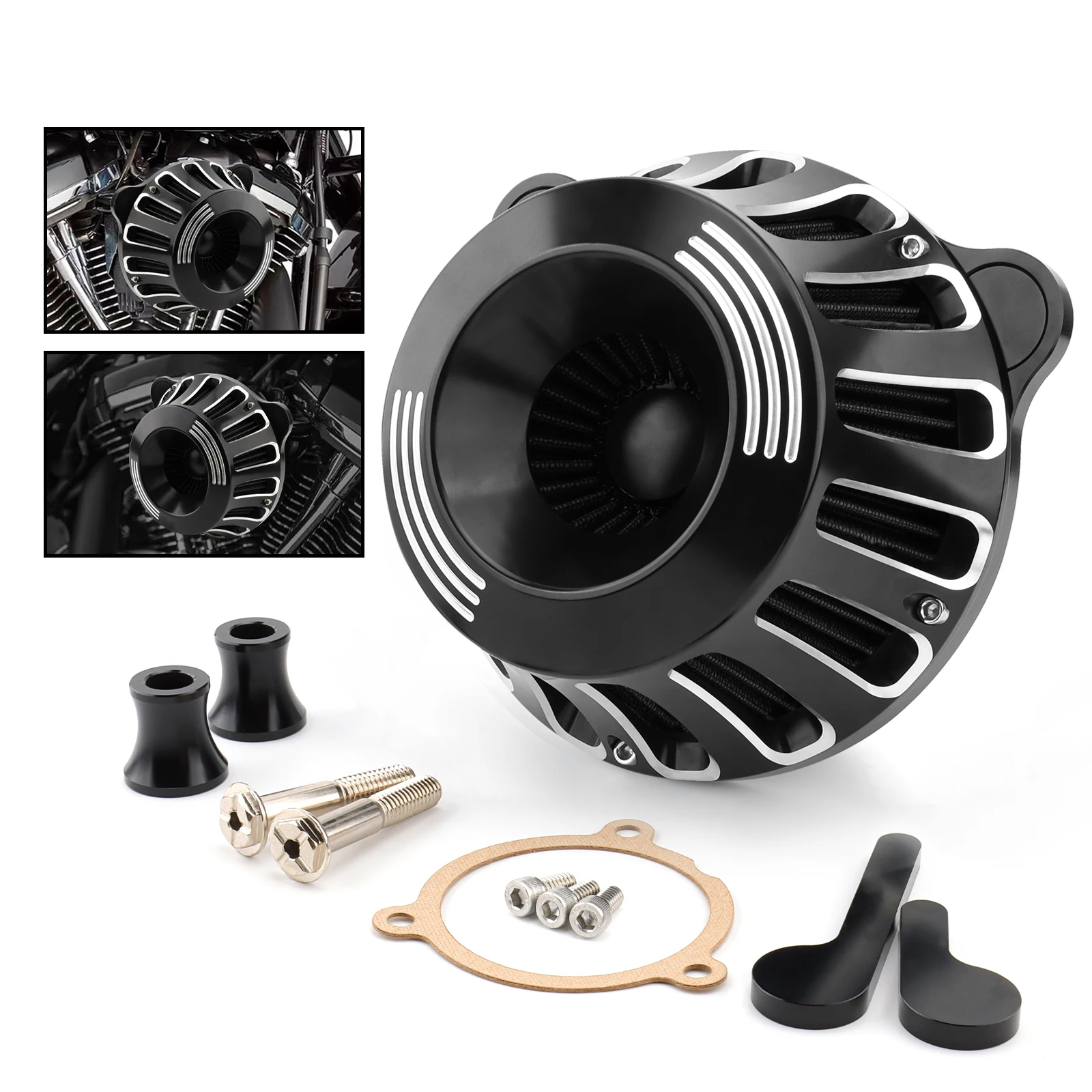 Black Air Filter Air Intake System CNC Cut Fit For Harley Sportster XL883 Softail M8 Dyna Touring Electra Street Glide Road King