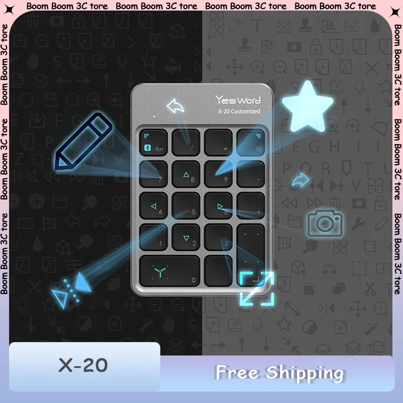 

YesWord X-20 Bluetooth-клавиатура на заказ, используемая для Procreate Goodnotes Csp и поддержки Ipad Mac и Windows Многофункциональная клавиатура