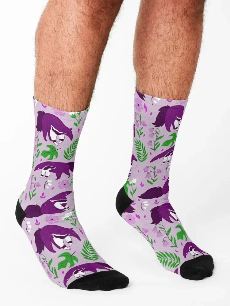 cute anteater purple floral Socks new year floral Toe sports cute Designer Man Socks Women's