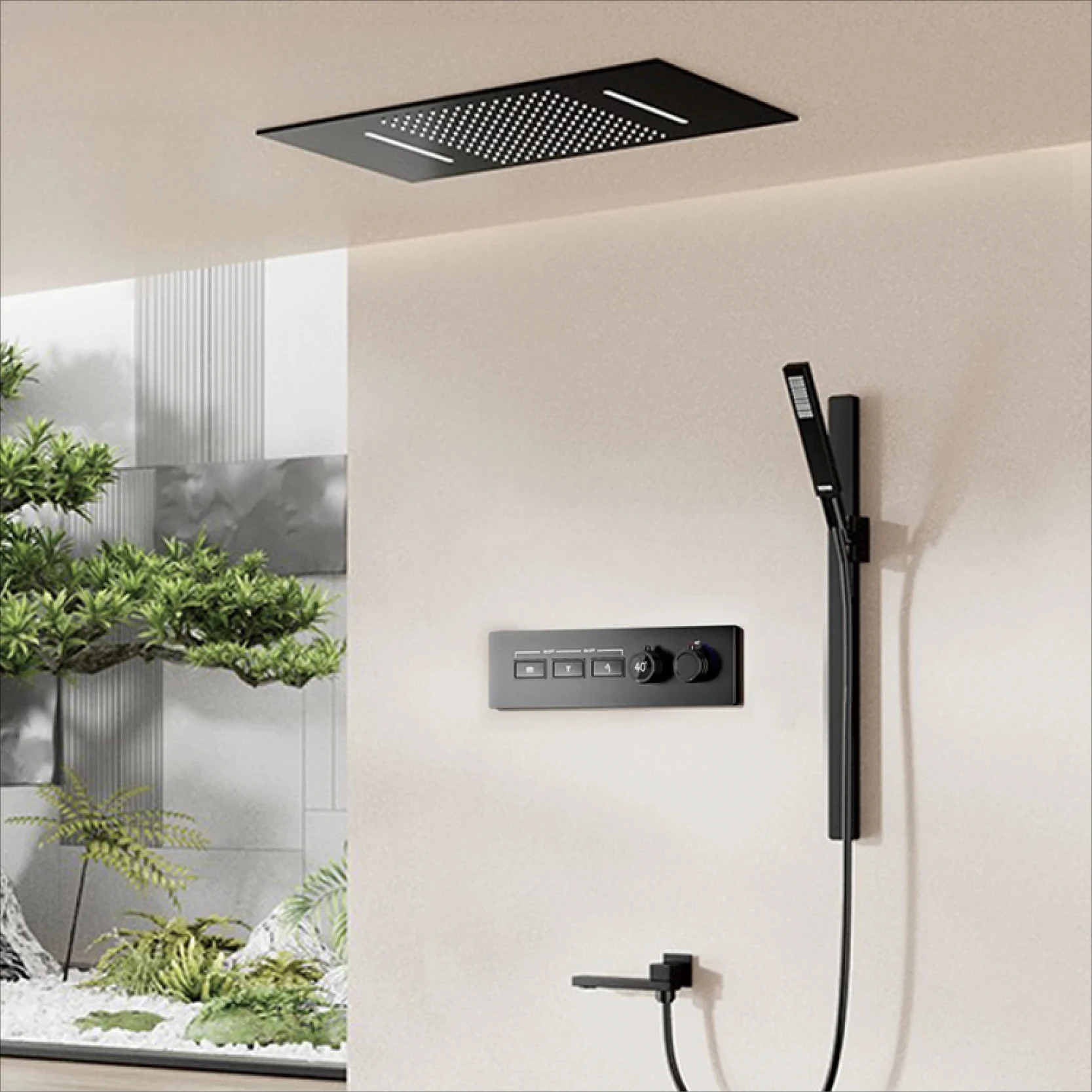 

Роскошный пистолет, серая латунь, потолочная душевая система с постоянной температурой, настенный дизайн, цифровой дисплей для холодной и горячей воды, смеситель для ванной комнаты