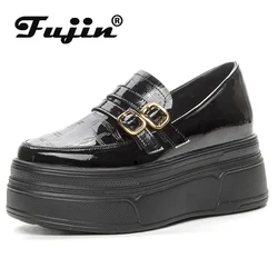 Fujin 8cm 2024 vernice PU piattaforma in pelle sintetica zeppa Chunky Sneakers moda stivali ben aderenti donna autunno autunno scarpe