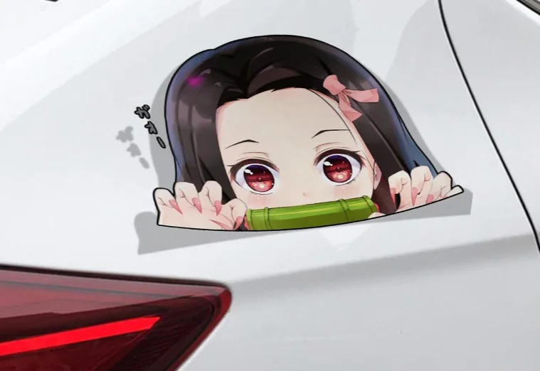 Hot Selling Sexy Cartoon Car Sticker Nezuko Kamado Demon Slayer Peeker Big Head Anime Vinyl Rear Windshield Trunk Stickers