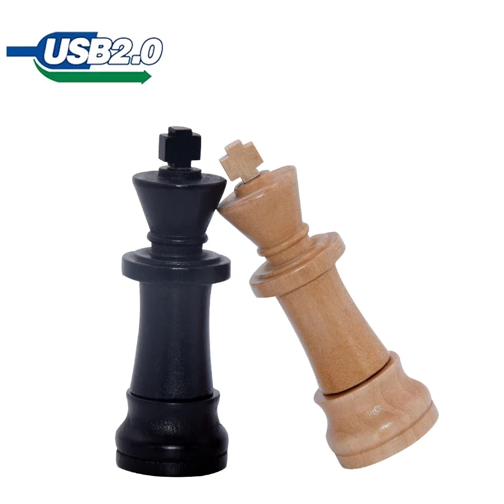 Houten Schaakpen Drive King Usb Flash Drive Hout Memory Stick 4Gb 8Gb 16Gb 32Gb 64Gb 128Gb Chessman U Stick Cadeau