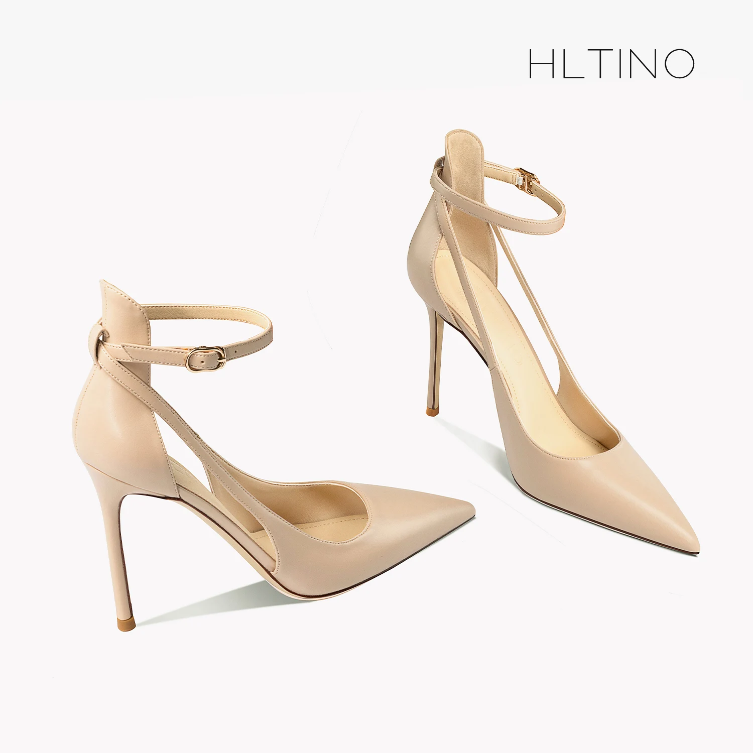 HLTINO New Nude Comfortable Sandals Side Open Summer Shoes Cover Toe Women High Heels with Matte Finish Genuine Leather Pumps