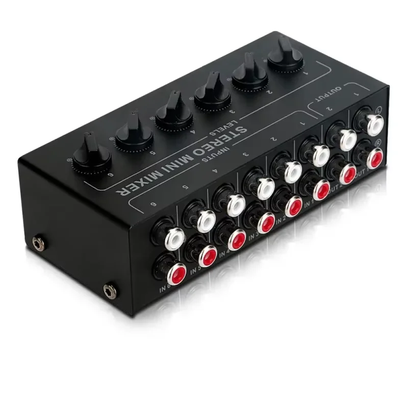 4 6 Channels Passive Mixer Audio Professional Audio Stereo Mixer Sound Mixer Portable RCA Input Ultra Low Noise for Live Studio