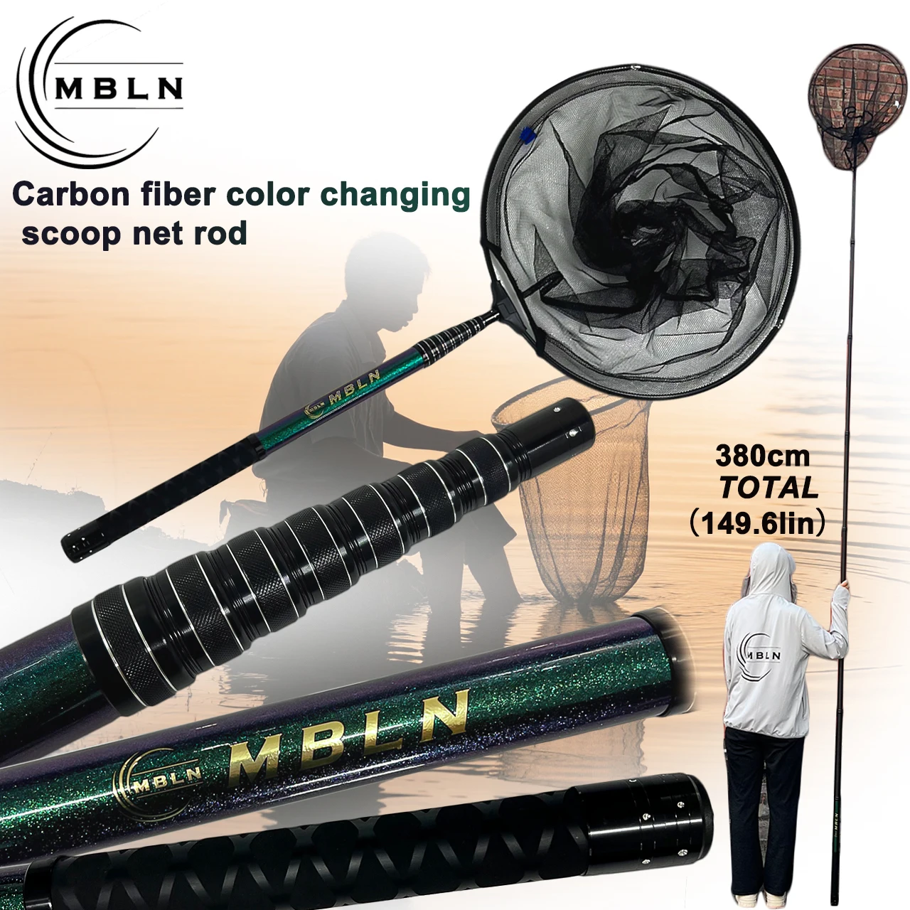 

Набор карбоновых посадочных сеток MBLN, 1 шт., телескопическая штанга 3 м, головка из сплава 45 см, расширенная 80 см, складная, 8 см, портативная, прочная, противоскользящая ручка