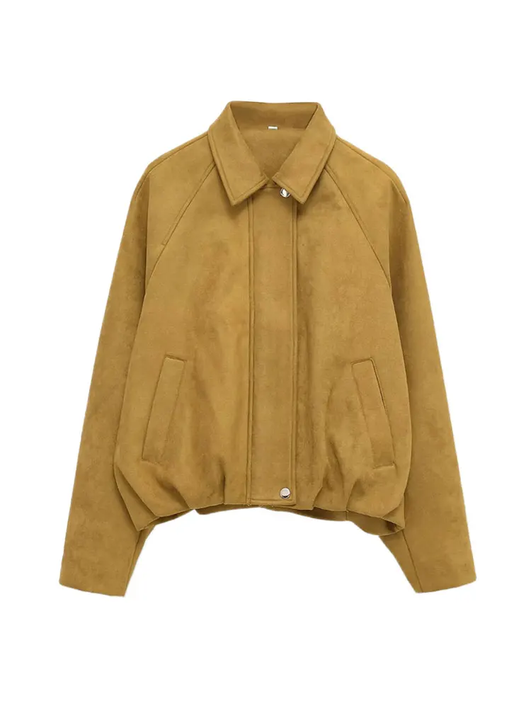

Women's Chic Oversized Faux Suede Jacket Coat Long Sleeve Lapel Collar Outerwear Fashion Tops