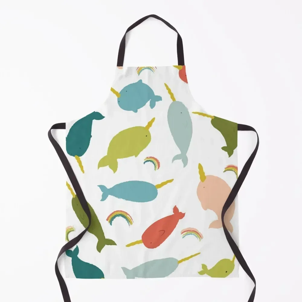 

Happy Rainbow Narwhals Pattern Apron Hairdresser work gowns for women cleaning Kitchen Kawaii Accessories waiter Apron