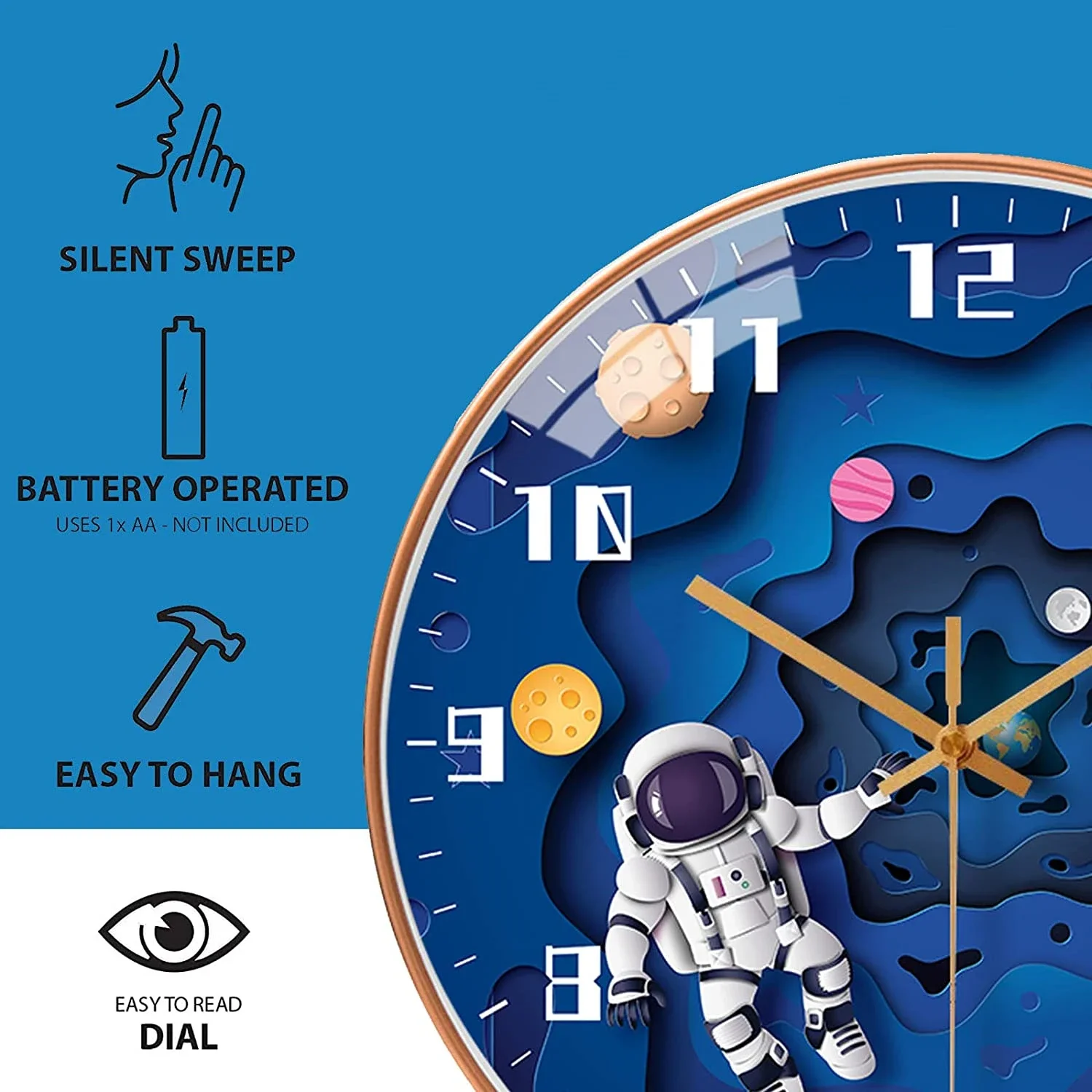 8Inch Cartoon Wall Clock Children Bedroom Silent Electronic Clock Astronaut Room Decoration Home Decor Kids Wall Clocks