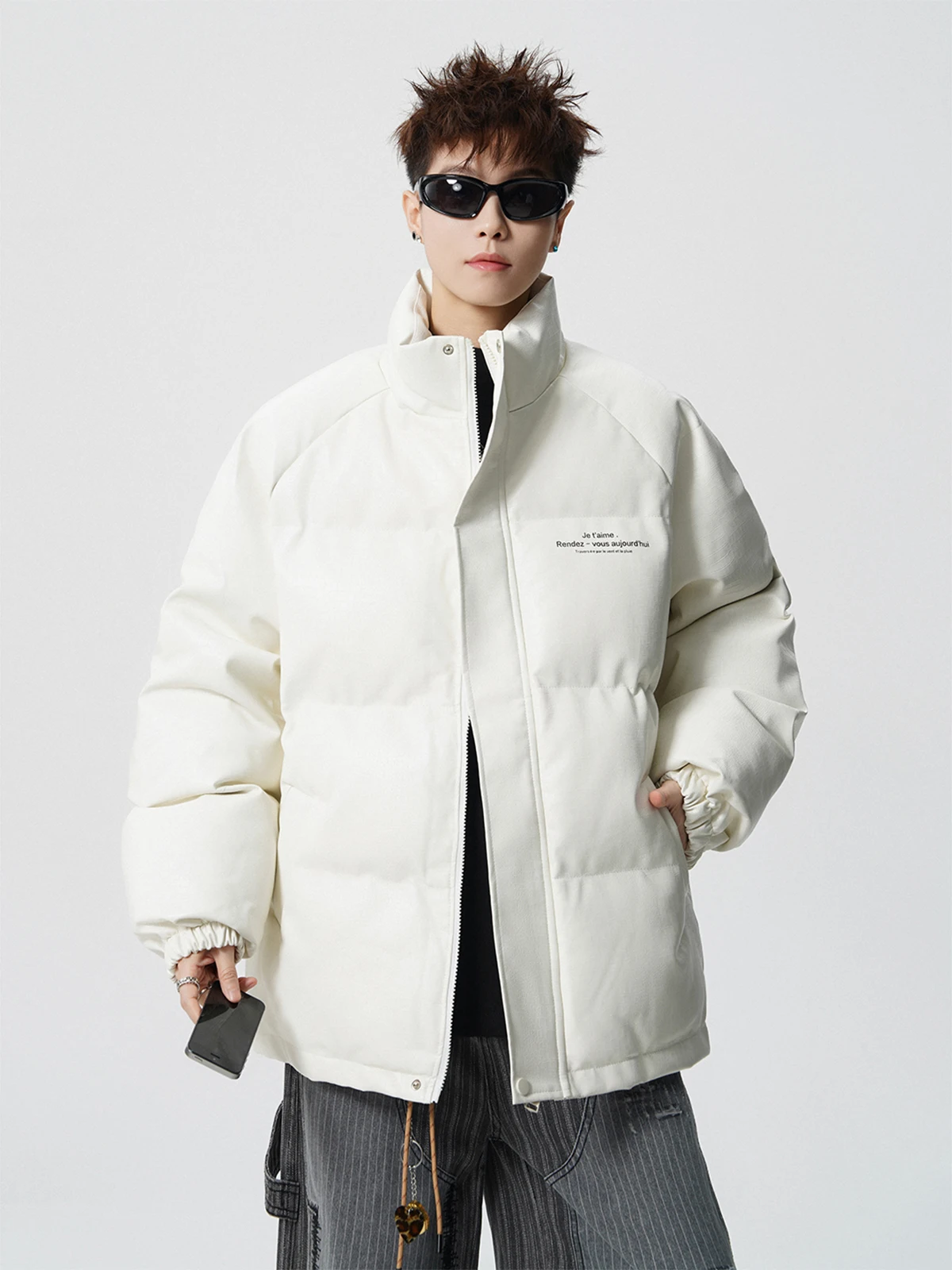 

American Sli Brand Thiened PU Leather Cotton Jaet Men's Winter Stand Collar Loose High-End Versatile Warmth Cotton Coat