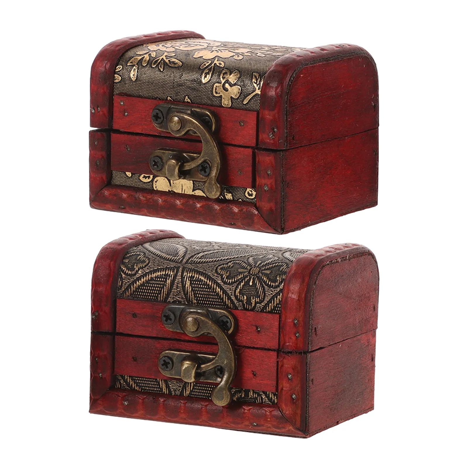 

2Pcs Vintage Wooden Jewelry Box 8Cm Chinese Classical Small Trinket Holder Mini Treasure Chest Decorative Keepsake Storage
