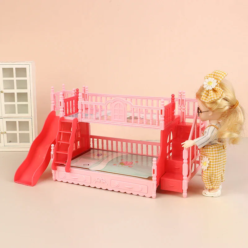 /GJ/Mini Princess Bunk Bed With Slide Dollhouse Simulation Furniture Accessories Dolls House Bedroom Decoration Dollhouse