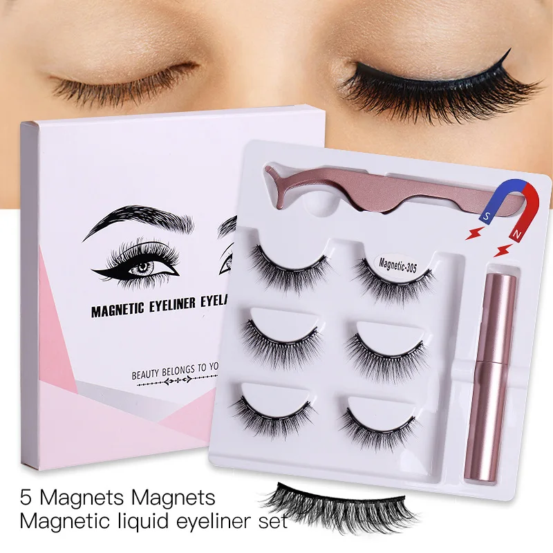 Magnetic eyelash eyeliner, the most natural looking magnetic eyelash kit application, the best 8D, 3D look, reused false eye eyelashes, glue, strong Waterproof Liquid Liner