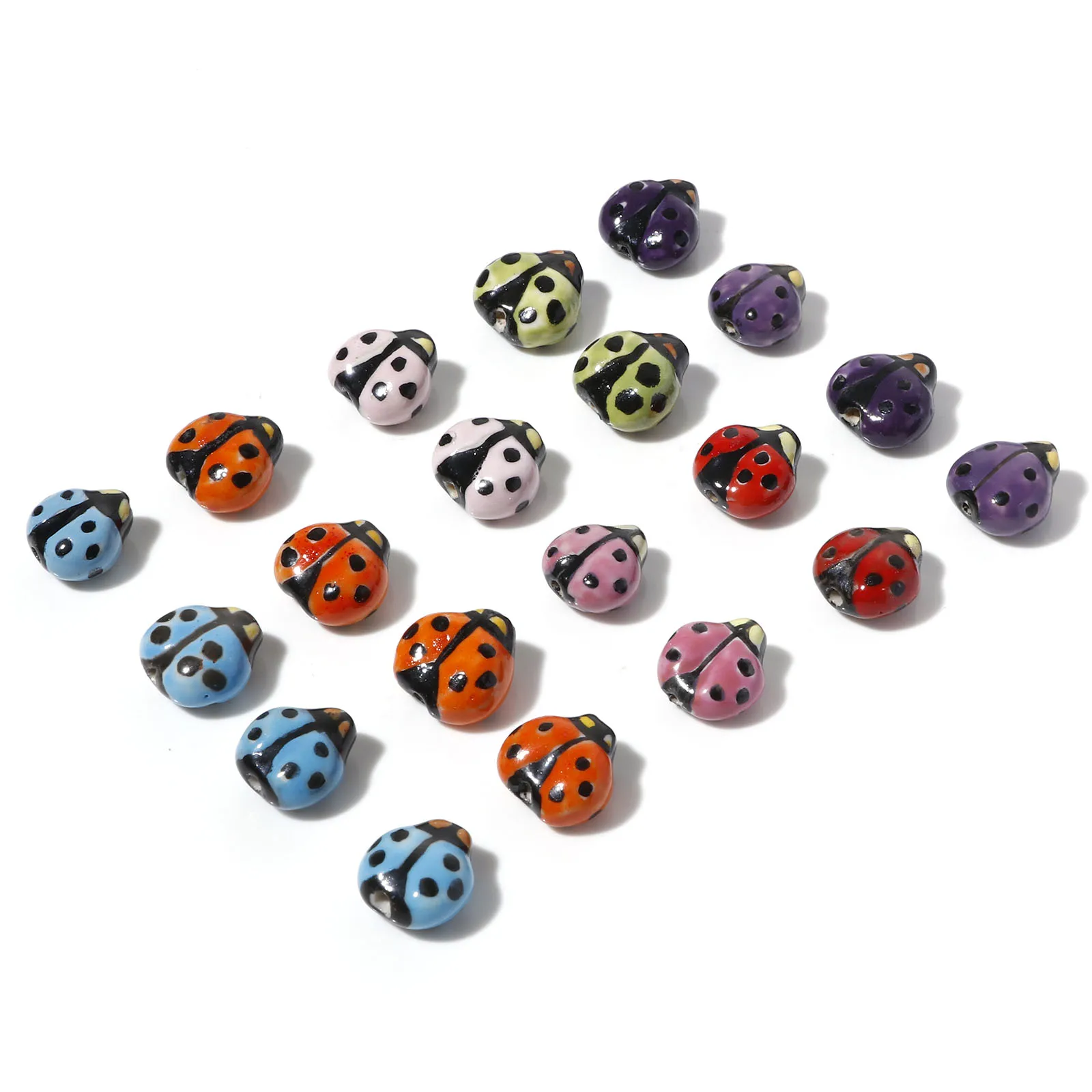 2Piece Cartoon Ladybird Shaped Ceramic Beads Hand Painted Animals Ceramic Pendant Porcelain Beads For Jewelry Making  16x16mm image 5