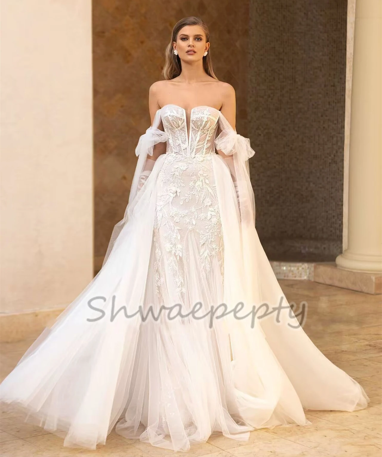 

Boho Beach Wedding Dress Straps Long 2 in 1Mermaid Bridal Gown Customized Ivory Tulle Robe De Mariee 2025